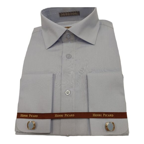 HENRI PICARD BY DON JONATHAN LT. BLUE FRENCH CUFF DRESS SHIRT. - Picture 1 of 3